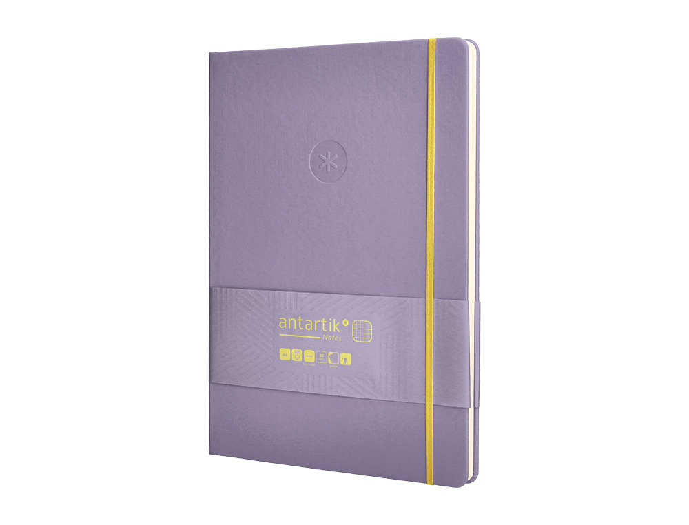 CUADERNO CON GOMILLA ANTARTIK NOTES TAPA DURA A4 HOJAS CUADRICULA MORADO Y AMARILLO 100 HOJAS 80 GR FSC