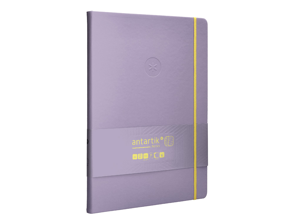 CUADERNO CON GOMILLA ANTARTIK NOTES TAPA DURA A4 HOJAS CUADRICULA MORADO Y AMARILLO 100 HOJAS 80 GR FSC