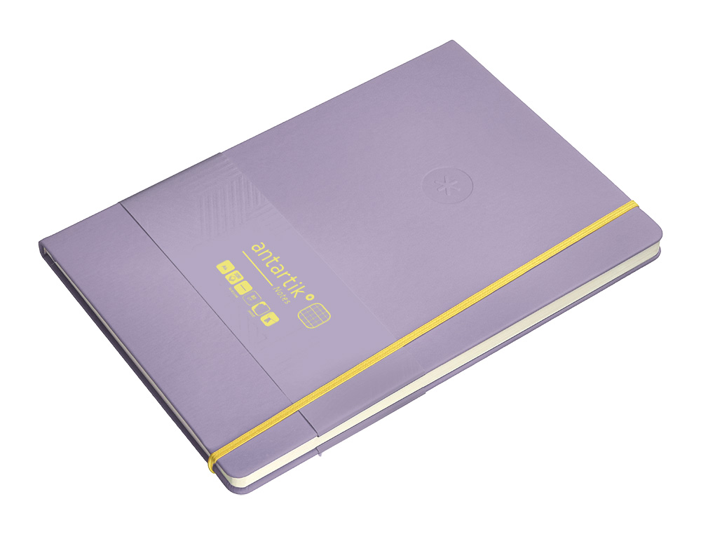 CUADERNO CON GOMILLA ANTARTIK NOTES TAPA DURA A4 HOJAS CUADRICULA MORADO Y AMARILLO 100 HOJAS 80 GR FSC