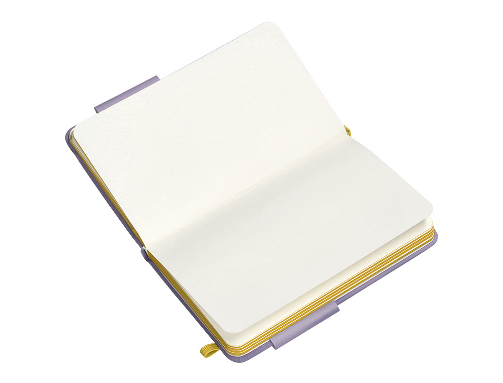 CUADERNO CON GOMILLA ANTARTIK NOTES TAPA DURA A6 HOJAS LISAS MORADO Y AMARILLO 100 HOJAS 80 GR FSC