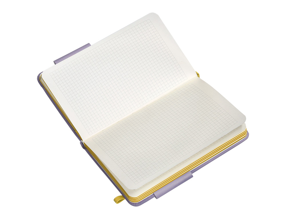 CUADERNO CON GOMILLA ANTARTIK NOTES TAPA DURA A6 HOJAS CUADRICULA MORADO Y AMARILLO 100 HOJAS 80 GR FSC