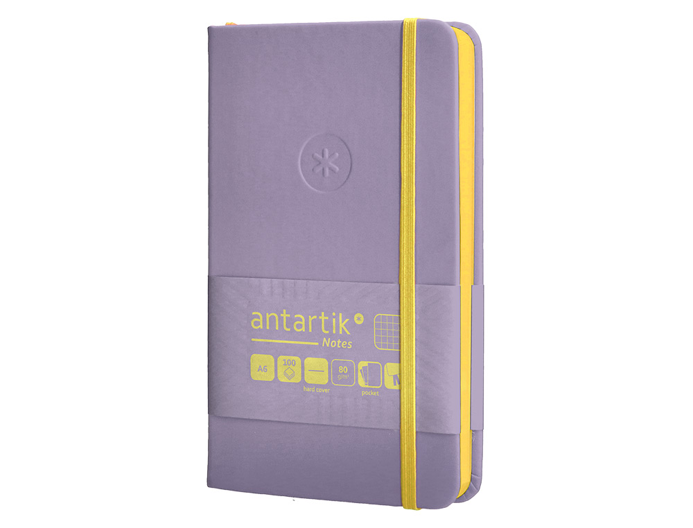CUADERNO CON GOMILLA ANTARTIK NOTES TAPA DURA A6 HOJAS CUADRICULA MORADO Y AMARILLO 100 HOJAS 80 GR FSC