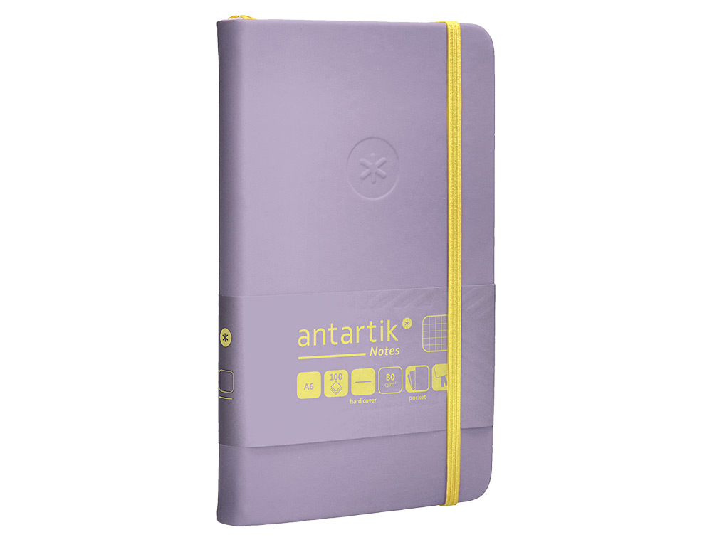 CUADERNO CON GOMILLA ANTARTIK NOTES TAPA DURA A6 HOJAS CUADRICULA MORADO Y AMARILLO 100 HOJAS 80 GR FSC
