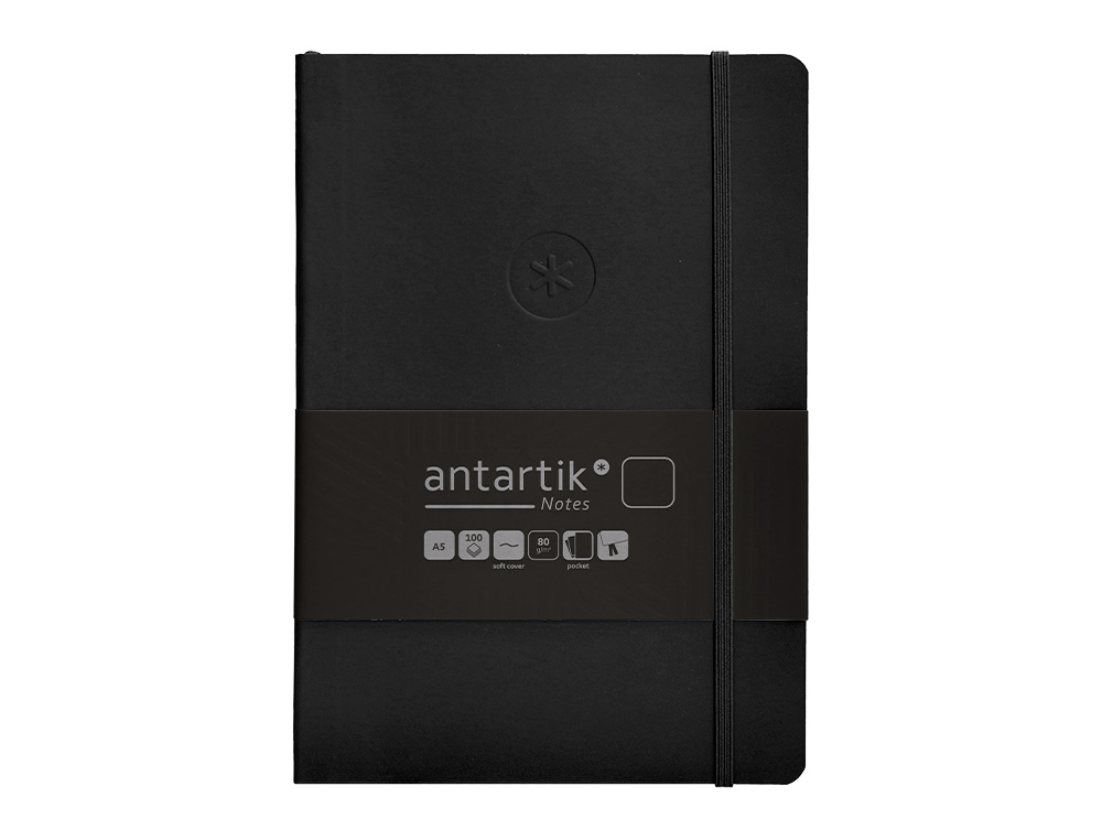 CUADERNO CON GOMILLA ANTARTIK NOTES TAPA BLANDA A5 HOJAS LISAS NEGRO 80 HOJAS 80 GR FSC