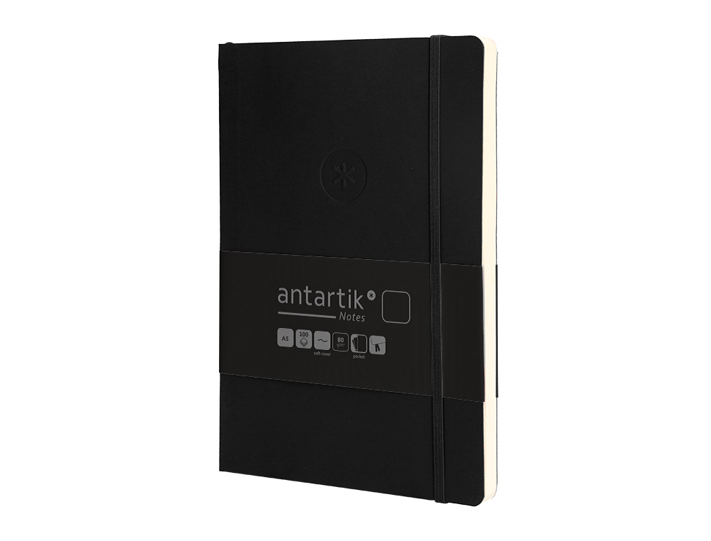 CUADERNO CON GOMILLA ANTARTIK NOTES TAPA BLANDA A5 HOJAS LISAS NEGRO 80 HOJAS 80 GR FSC