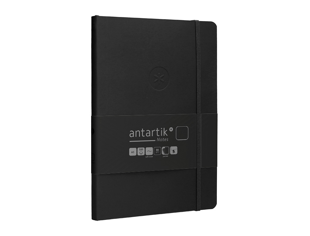 CUADERNO CON GOMILLA ANTARTIK NOTES TAPA BLANDA A5 HOJAS LISAS NEGRO 80 HOJAS 80 GR FSC