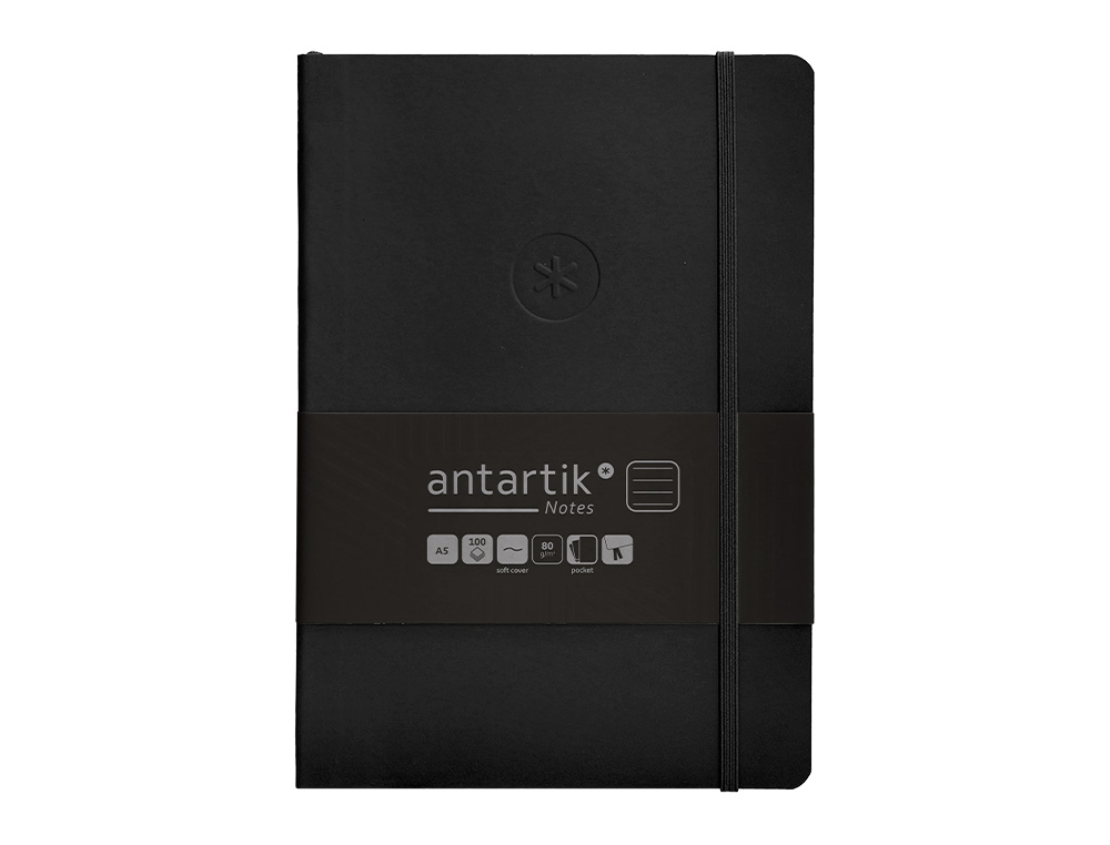 CUADERNO CON GOMILLA ANTARTIK NOTES TAPA BLANDA A5 HOJAS RAYAS NEGRO 80 HOJAS 80 GR FSC