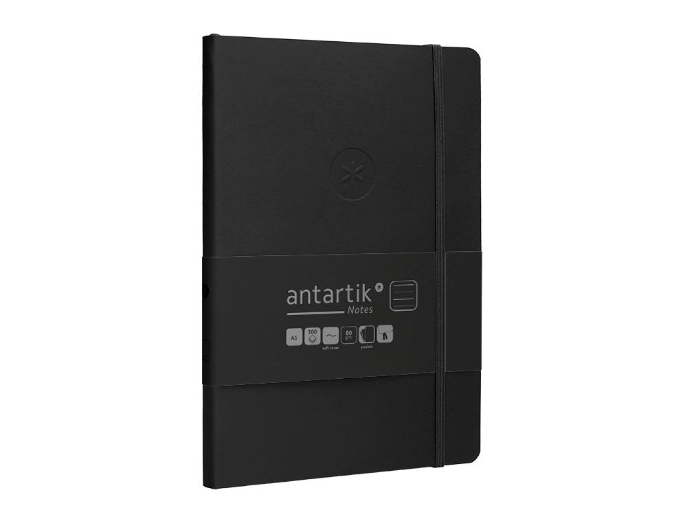 CUADERNO CON GOMILLA ANTARTIK NOTES TAPA BLANDA A5 HOJAS RAYAS NEGRO 80 HOJAS 80 GR FSC