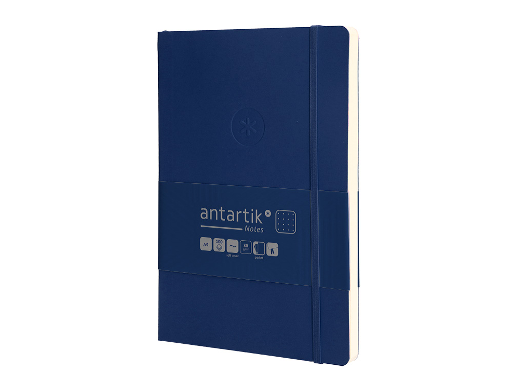 CUADERNO CON GOMILLA ANTARTIK NOTES TAPA BLANDA A5 HOJAS PUNTOS AZUL MARINO 80 HOJAS 80 GR FSC
