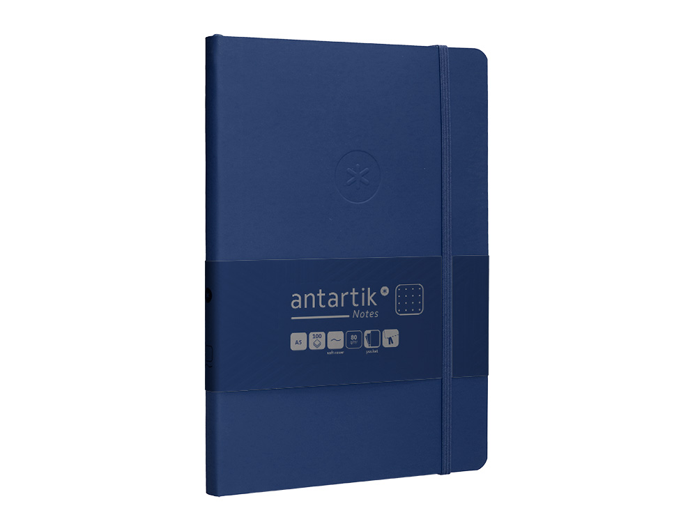 CUADERNO CON GOMILLA ANTARTIK NOTES TAPA BLANDA A5 HOJAS PUNTOS AZUL MARINO 80 HOJAS 80 GR FSC