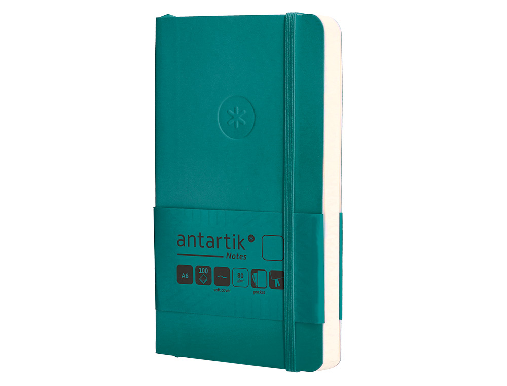 CUADERNO CON GOMILLA ANTARTIK NOTES TAPA BLANDA A6 HOJAS LISAS VERDE AGUAMARINA 100 HOJAS 80 GR FSC