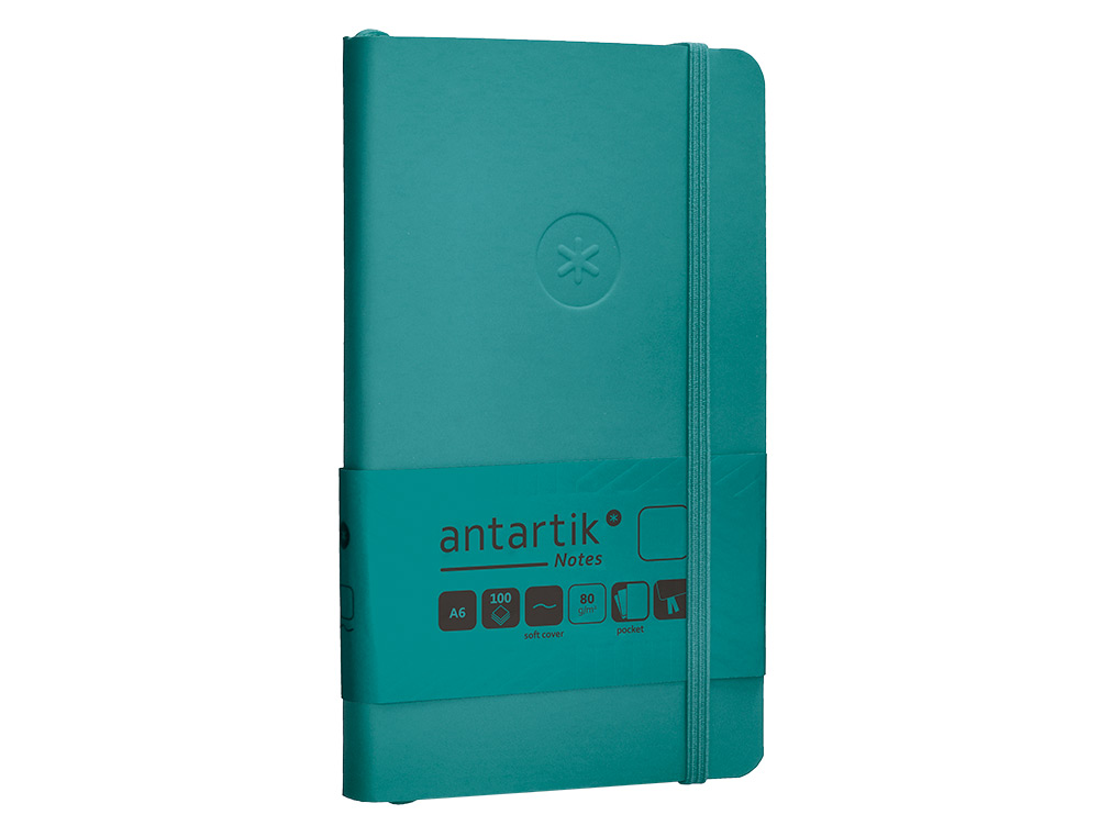 CUADERNO CON GOMILLA ANTARTIK NOTES TAPA BLANDA A6 HOJAS LISAS VERDE AGUAMARINA 100 HOJAS 80 GR FSC
