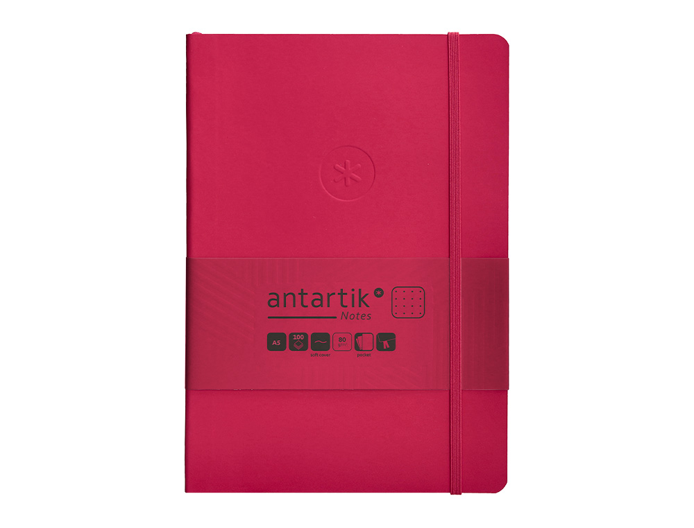 CUADERNO CON GOMILLA ANTARTIK NOTES TAPA BLANDA A5 HOJAS PUNTOS BURDEOS 80 HOJAS 80 GR FSC