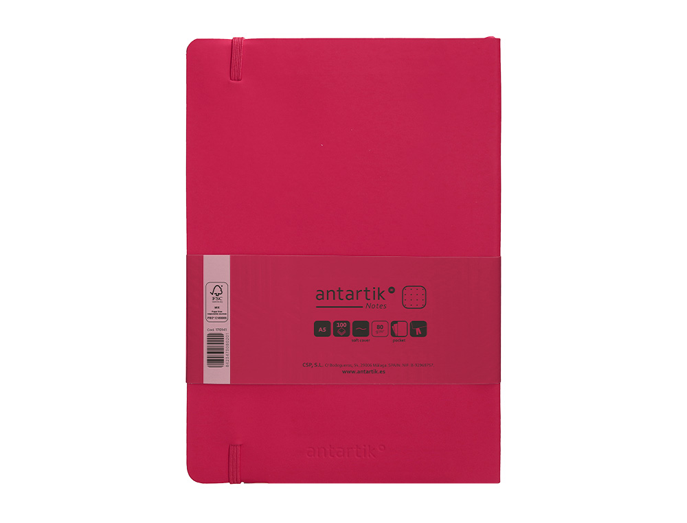 CUADERNO CON GOMILLA ANTARTIK NOTES TAPA BLANDA A5 HOJAS PUNTOS BURDEOS 80 HOJAS 80 GR FSC