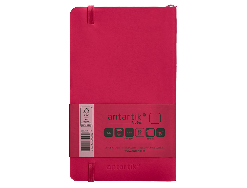 CUADERNO CON GOMILLA ANTARTIK NOTES TAPA BLANDA A6 HOJAS LISAS BURDEOS 100 HOJAS 80 GR FSC
