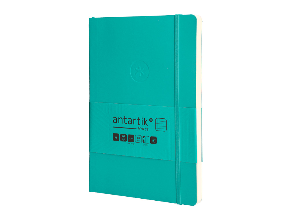 CUADERNO CON GOMILLA ANTARTIK NOTES TAPA BLANDA A5 HOJAS CUADRICULA TURQUESA 80 HOJAS 80 GR FSC