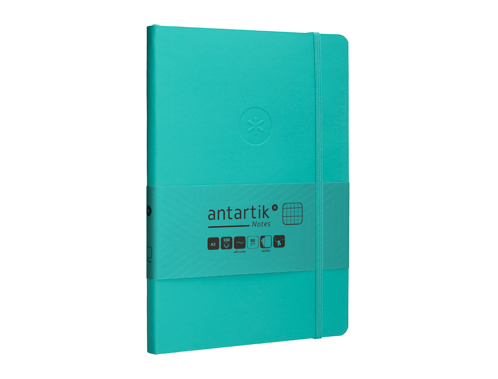 CUADERNO CON GOMILLA ANTARTIK NOTES TAPA BLANDA A5 HOJAS CUADRICULA TURQUESA 80 HOJAS 80 GR FSC