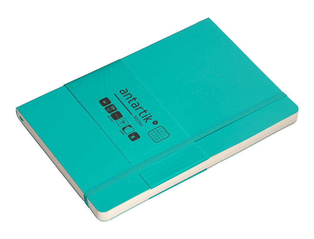 CUADERNO CON GOMILLA ANTARTIK NOTES TAPA BLANDA A5 HOJAS CUADRICULA TURQUESA 80 HOJAS 80 GR FSC