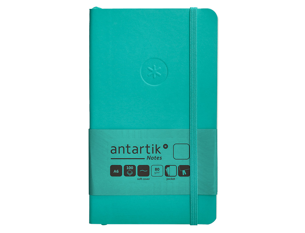 CUADERNO CON GOMILLA ANTARTIK NOTES TAPA BLANDA A6 HOJAS LISAS TURQUESA 100 HOJAS 80 GR FSC