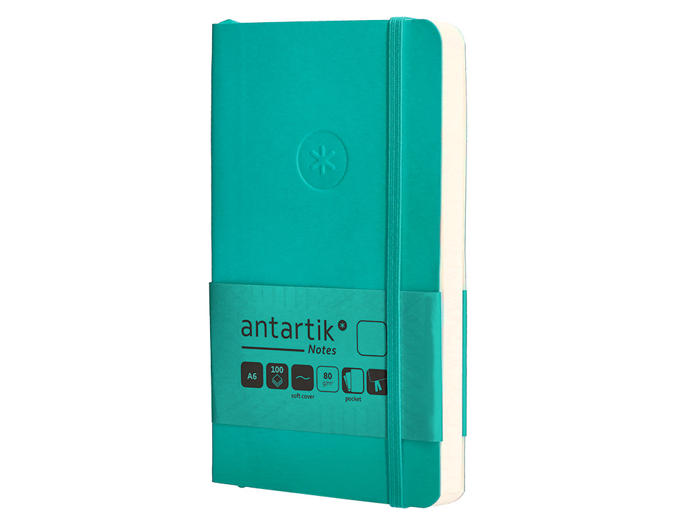 CUADERNO CON GOMILLA ANTARTIK NOTES TAPA BLANDA A6 HOJAS LISAS TURQUESA 100 HOJAS 80 GR FSC