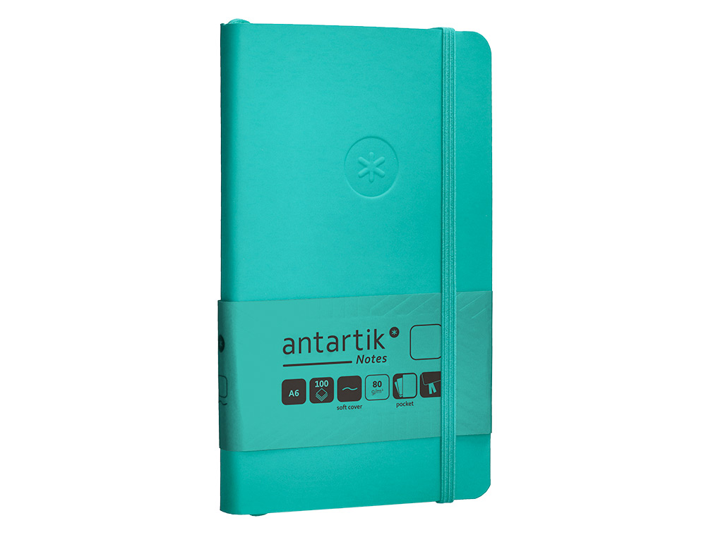 CUADERNO CON GOMILLA ANTARTIK NOTES TAPA BLANDA A6 HOJAS LISAS TURQUESA 100 HOJAS 80 GR FSC