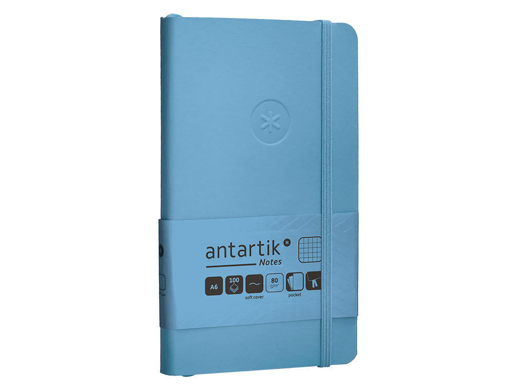 CUADERNO CON GOMILLA ANTARTIK NOTES TAPA BLANDA A6 CUADRICULA AZUL CLARO 100 HOJAS 80 GR FSC