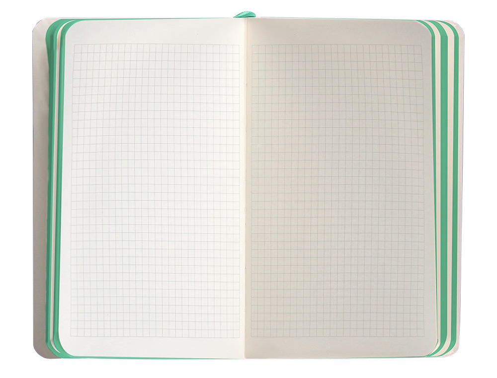 CUADERNO CON GOMILLA ANTARTIK NOTES TAPA BLANDA A6 CUADRICULA GRIS Y TURQUESA 100 HOJAS 80 GR FSC