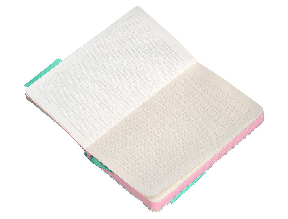 CUADERNO CON GOMILLA ANTARTIK NOTES TAPA BLANDA A6 CUADRICULA ROSA Y TURQUESA 100 HOJAS 80 GR FSC