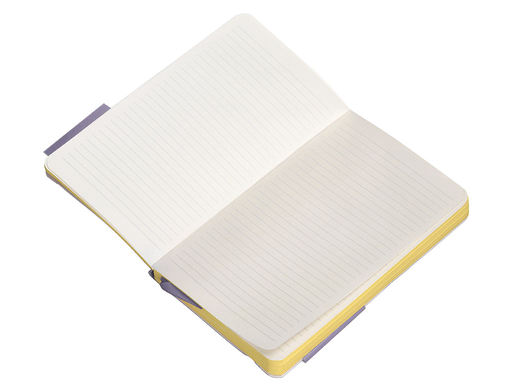 CUADERNO CON GOMILLA ANTARTIK NOTES TAPA BLANDA A6 RAYAS MORADO Y AMARILLO 100 HOJAS 80 GR FSC