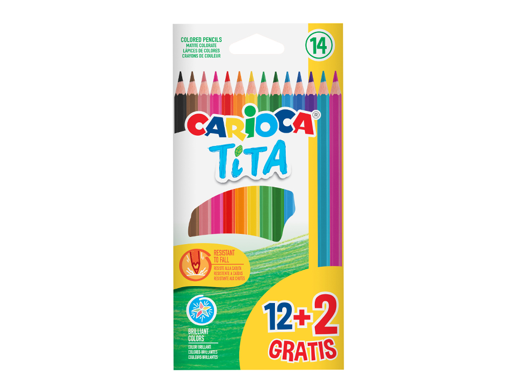 LAPICES DE COLORES CARIOCA TITA HEXAGONAL 12 UNIDADES COLORES SURTIDOS + 2 GRATIS