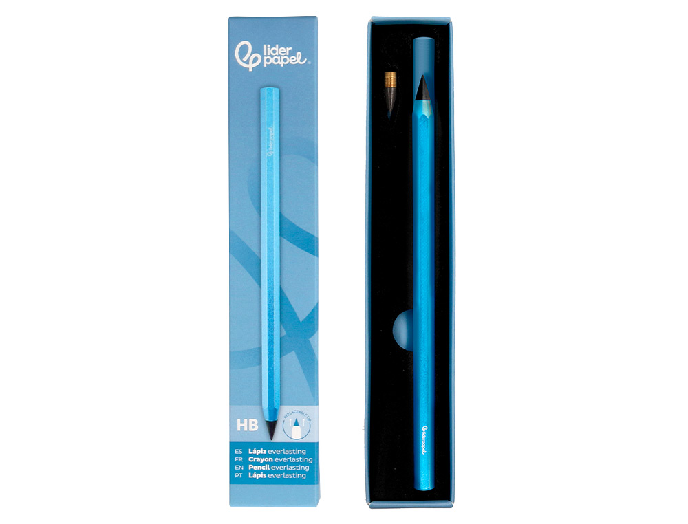 LAPIZ DE GRAFITO INFINITO LIDERPAPEL ALUMINIO HEXAGONAL AZUL ULTRA RESISTENTE 1 PUNTA DE RECAMBIO