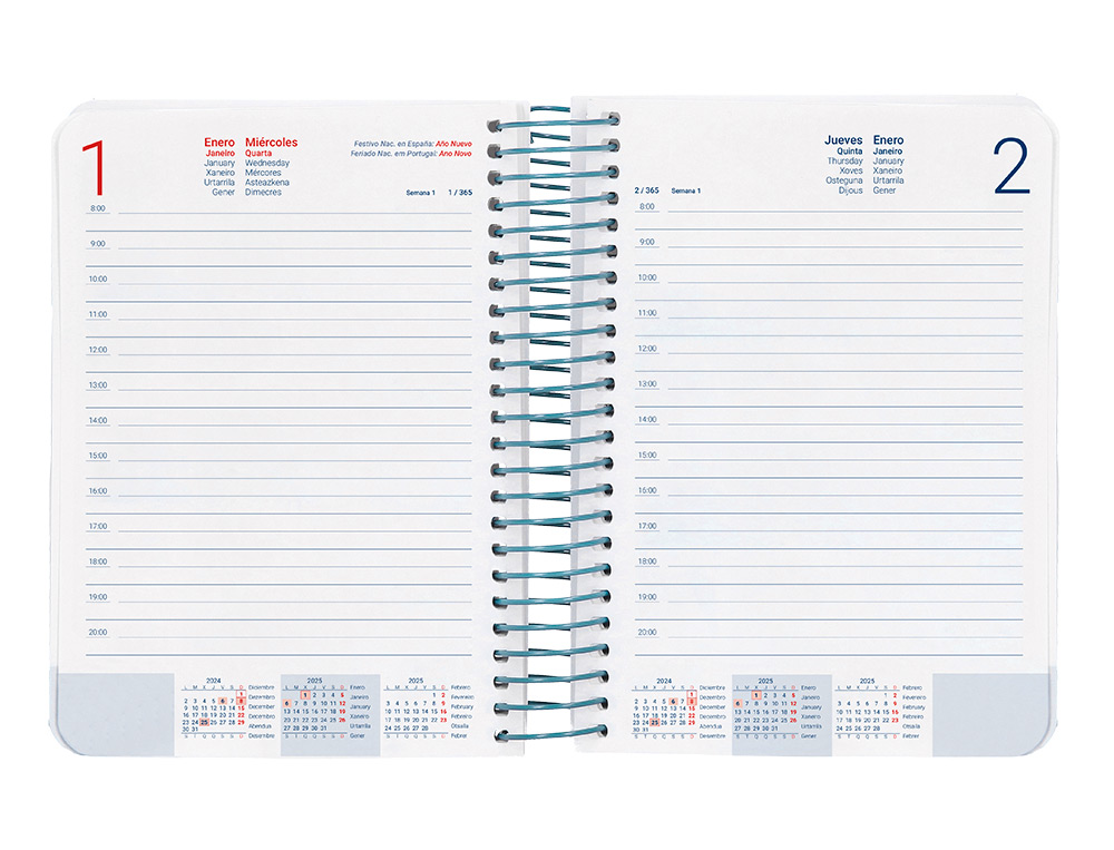 AGENDA ESPIRAL LIDERPAPEL SANTORINI A6 2025 DIA PAGINA 4 DISEÑOS SURTIDOS PAPEL 60GR
