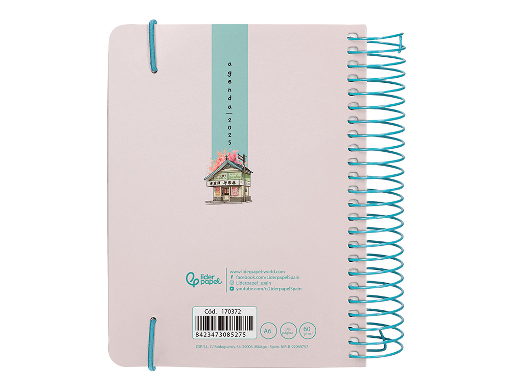 AGENDA ESPIRAL LIDERPAPEL SANTORINI A6 2025 DIA PAGINA 4 DISEÑOS SURTIDOS PAPEL 60GR