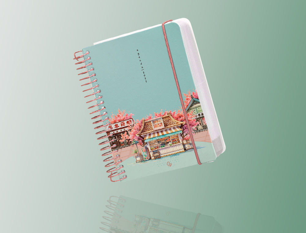 AGENDA ESPIRAL LIDERPAPEL SANTORINI A6 2025 DIA PAGINA CHERRY BLOSSOMS PAPEL 60 GR