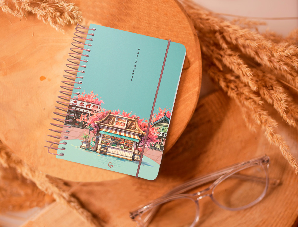 AGENDA ESPIRAL LIDERPAPEL SANTORINI A6 2025 DIA PAGINA CHERRY BLOSSOMS PAPEL 60 GR