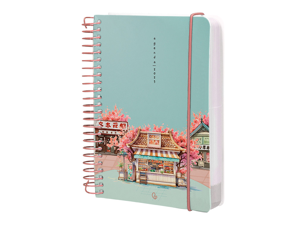 AGENDA ESPIRAL LIDERPAPEL SANTORINI A6 2025 DIA PAGINA CHERRY BLOSSOMS PAPEL 60 GR