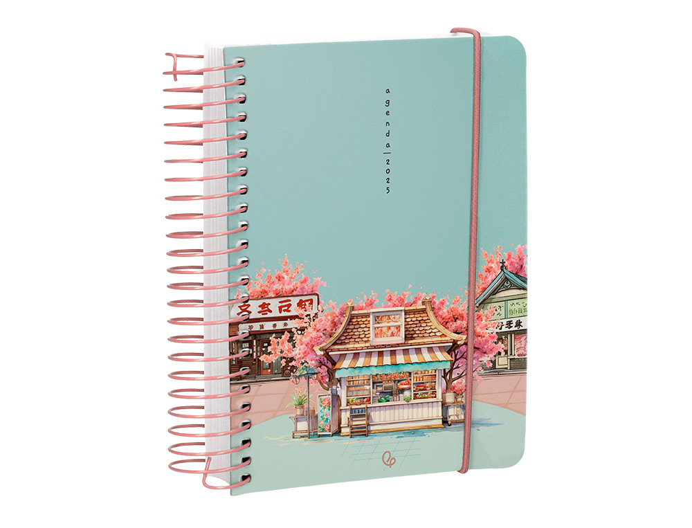 AGENDA ESPIRAL LIDERPAPEL SANTORINI A6 2025 DIA PAGINA CHERRY BLOSSOMS PAPEL 60 GR