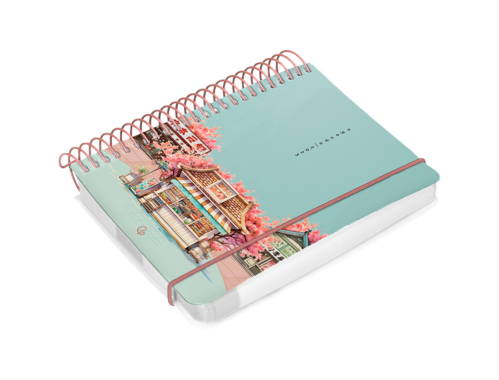AGENDA ESPIRAL LIDERPAPEL SANTORINI A6 2025 DIA PAGINA CHERRY BLOSSOMS PAPEL 60 GR