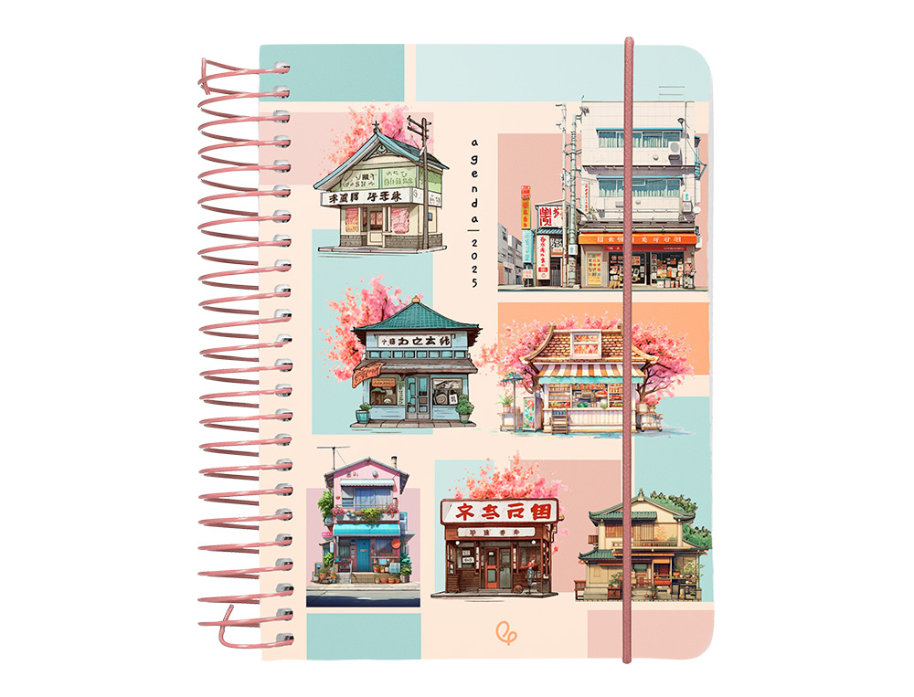 AGENDA ESPIRAL LIDERPAPEL SANT ORINI A6 2025 DIA PAGINA MOSAICO PAPEL 60 GR