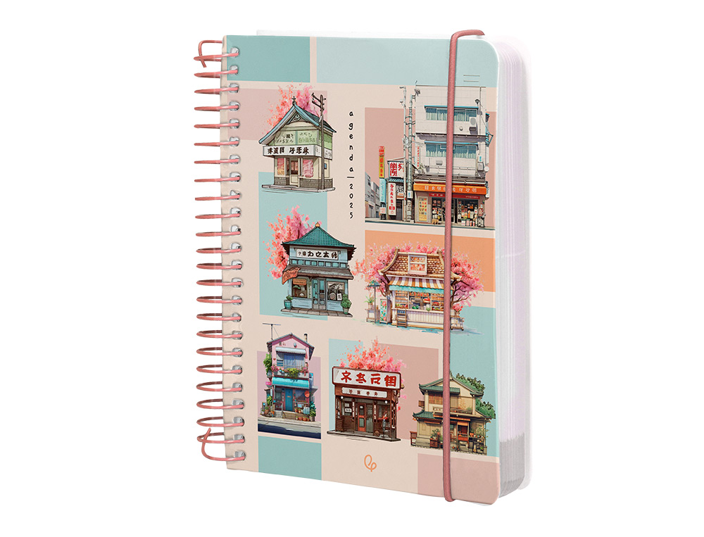 AGENDA ESPIRAL LIDERPAPEL SANT ORINI A6 2025 DIA PAGINA MOSAICO PAPEL 60 GR