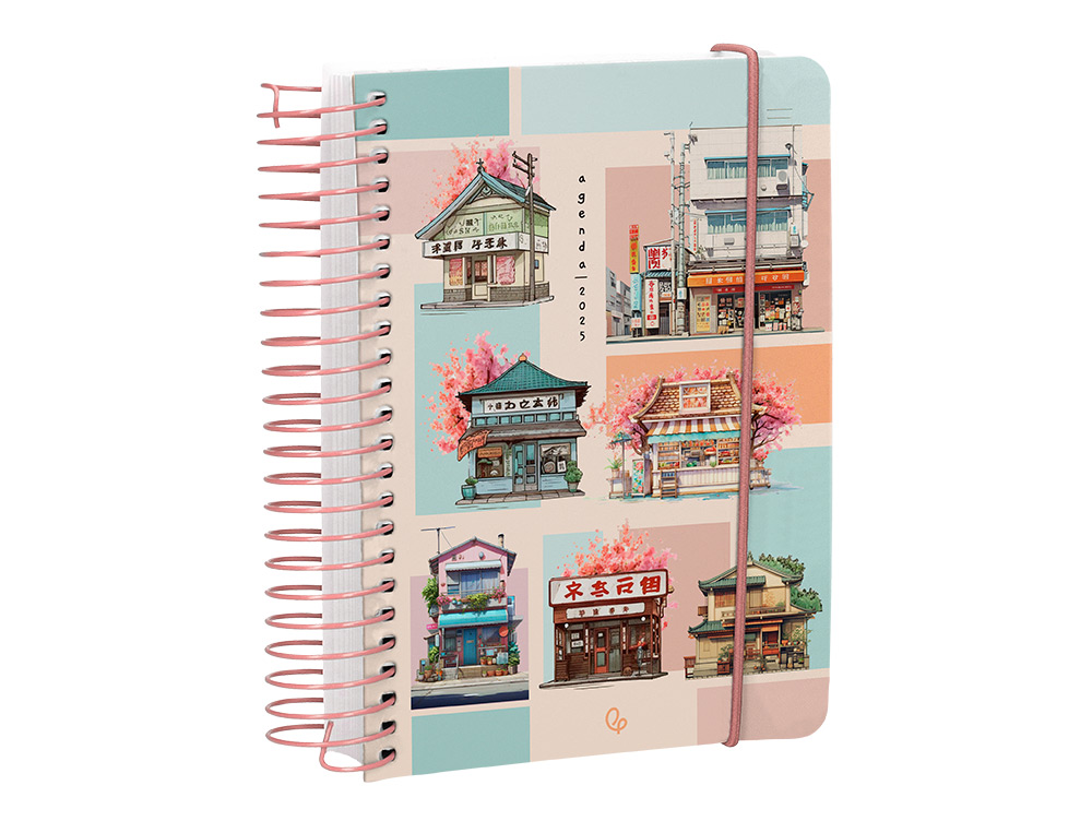 AGENDA ESPIRAL LIDERPAPEL SANT ORINI A6 2025 DIA PAGINA MOSAICO PAPEL 60 GR