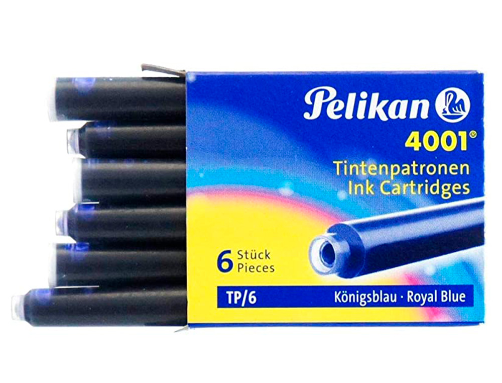 TINTA PARA PLUMAS PELIKAN AZUL REAL CAJA 6 CARTUCHOS