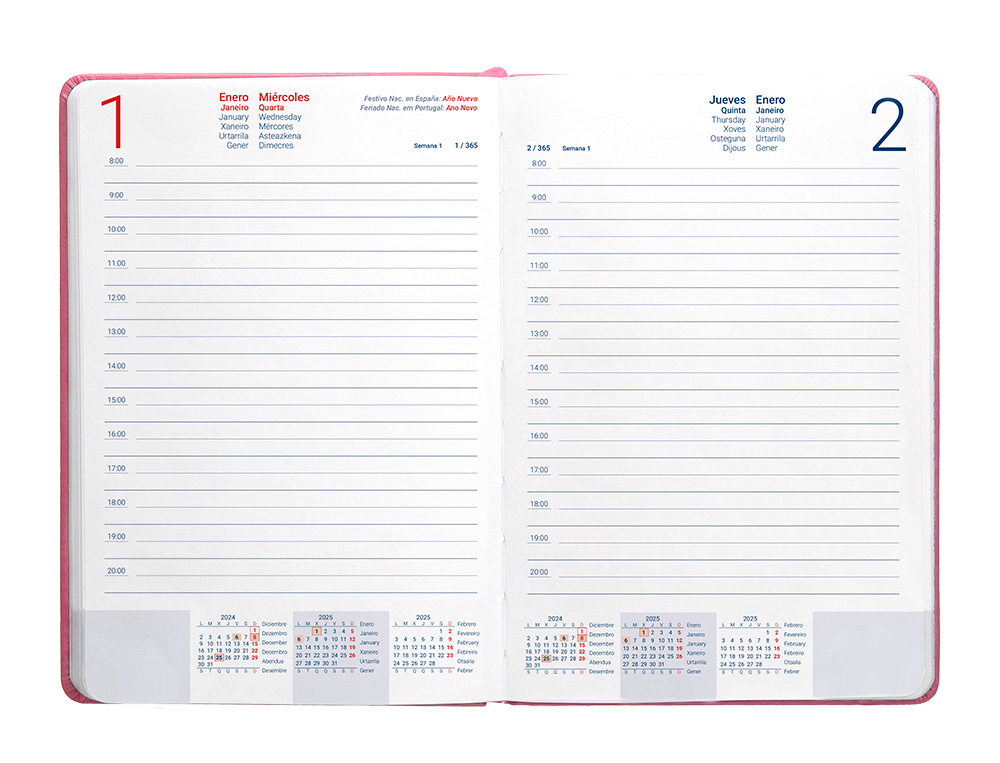 AGENDA ENCUADERNADA LIDERPAPEL KINAROS A5 2025 DIA PAGINA COLOR ROSA PAPEL 70 GR