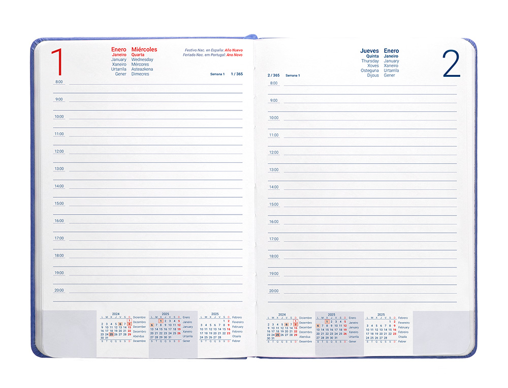 AGENDA ENCUADERNADA LIDERPAPEL KINAROS A5 2025 DIA PAGINA COLOR AZUL PAPEL 70 GR