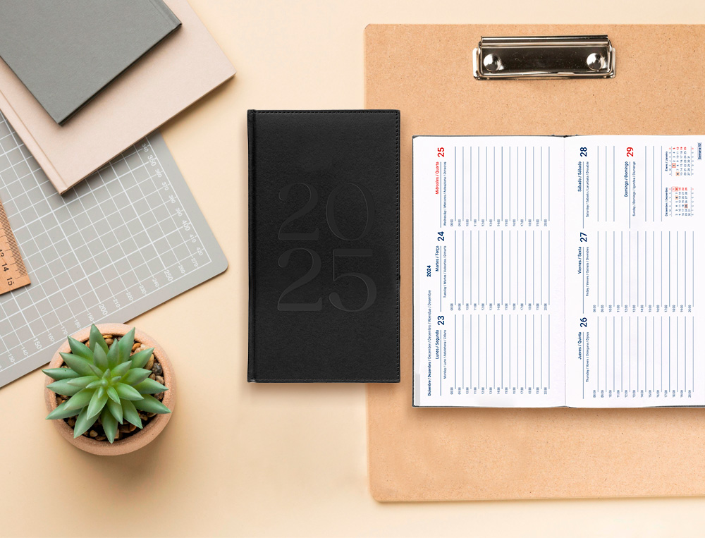 AGENDA ENCUADERNADA LIDERPAPEL CRETA 80X15 MM 2025 SEMANA VISTA COLOR NEGRO PAPEL 70 GR