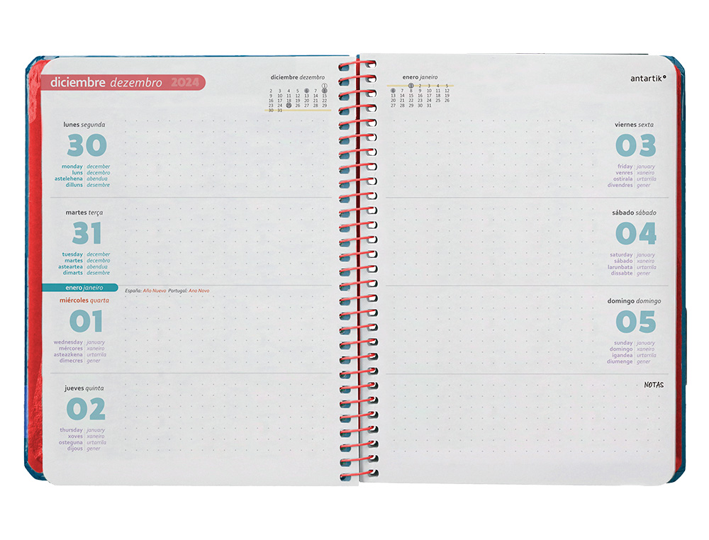 AGENDA ESPIRAL ANTARTIK BOLD A6 2025 SEMANA VISTA COLOR AZUL PAPEL 80 GR
