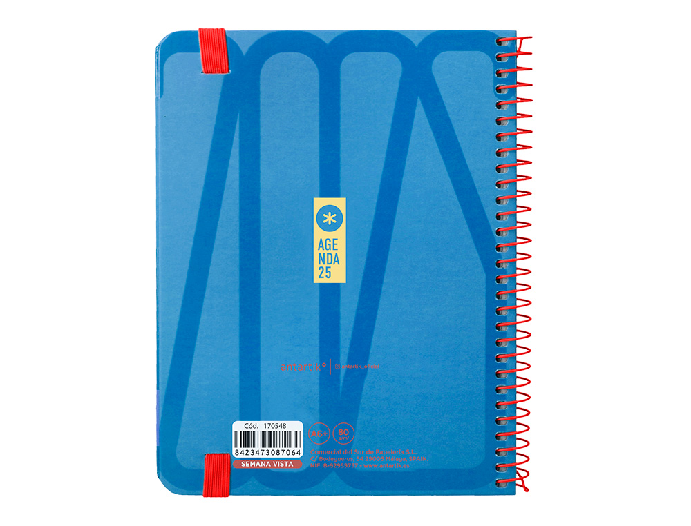 AGENDA ESPIRAL ANTARTIK BOLD A6 2025 SEMANA VISTA COLOR AZUL PAPEL 80 GR