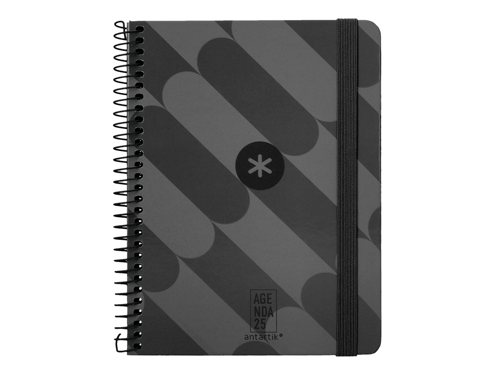 AGENDA ESPIRAL ANTARTIK PATTERN A6+ 2025 SEMANA VISTA COLOR NEGRO PAPEL 80 GR