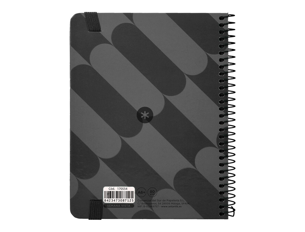 AGENDA ESPIRAL ANTARTIK PATTERN A6+ 2025 SEMANA VISTA COLOR NEGRO PAPEL 80 GR