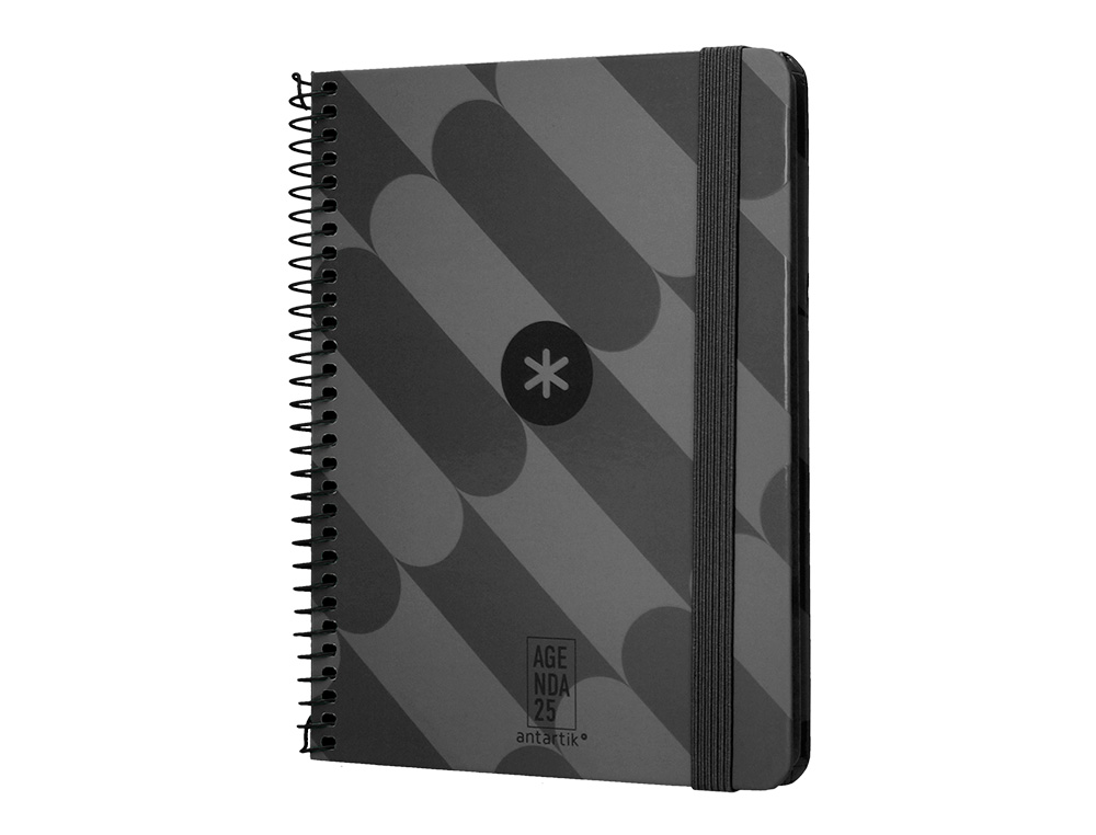 AGENDA ESPIRAL ANTARTIK PATTERN A6+ 2025 SEMANA VISTA COLOR NEGRO PAPEL 80 GR